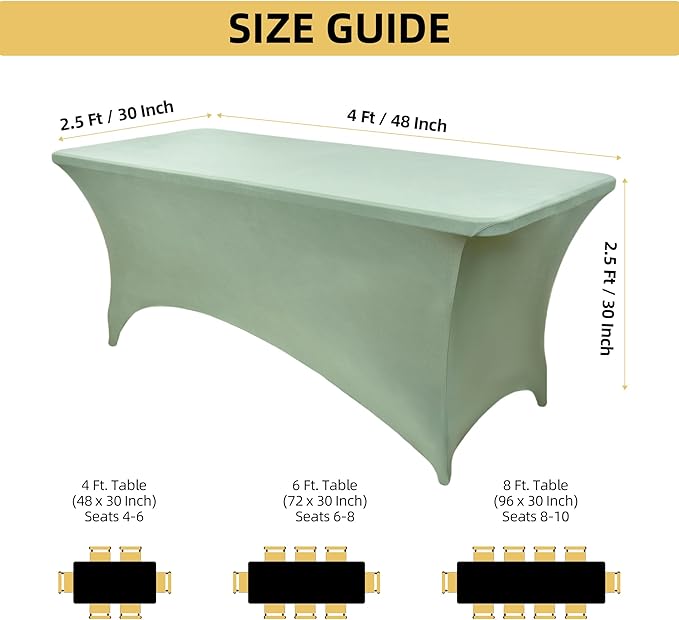 ZarzaaSik 118 2-Pack 4ft Spandex Table Covers for Rectangular Folding Tables - Wrinkle Resistant Stretch Tight Table Cloths - Ultimate Fitted Table Protector for Parties, Banquet, and Wedding