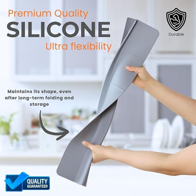 MessOut Extra Large Silicone Kitchen Sink Splash Guard 58x9x10cm– Non-Slip with Strong Suction, Non Crumble, non-harmful, Durable & Easy-to-Clean Protector for a Mess-Free Sink and Dishwashing (Grey)
