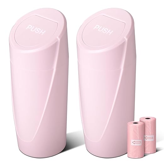 SGLRT Car Trash Can Bin with Lid - 2 Packs Car Garbage Can Cup Holder - Pink Mini Leakproof Vehicle Garbage Bin with 40pcs Trash Bags-Automobile Organizers and Storage for Front Back Seat Accessories