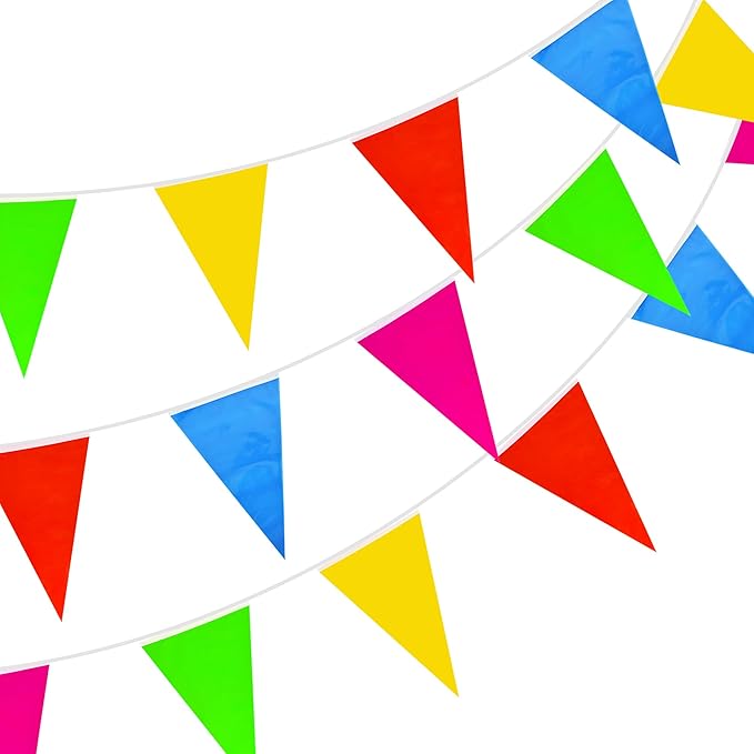 BEISHIDA 200ft 120pcs Colorful Pennant Banner Flags, Reusable Multicolor Bunting String Triangle Flags, Kids Birthday, Garland for Grand Opening, New Year Celebration Supplies, Indoor and Outdoor Events