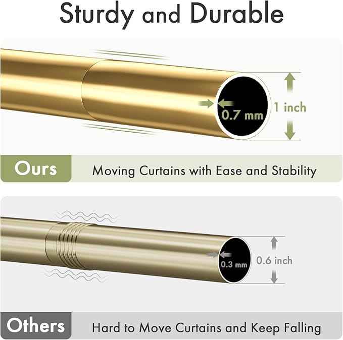 AmazerBath Spring Tension Shower Curtain Rod, 31-75 Inches Heavy Duty Tension Rod Rust Proof Bathroom Curtain Rod, Adjustable No Drill Easy Segmented Installation, Gold