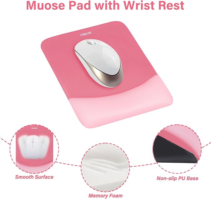 MOSISO Wrist Rest Support for Mouse Pad & Keyboard Set, Rectangular Ergonomic Mousepad Non-Slip Base Home/Office Pain Relief & Easy Typing Pad with Neoprene Cloth & Raised Silicone Lining, Melon Pink