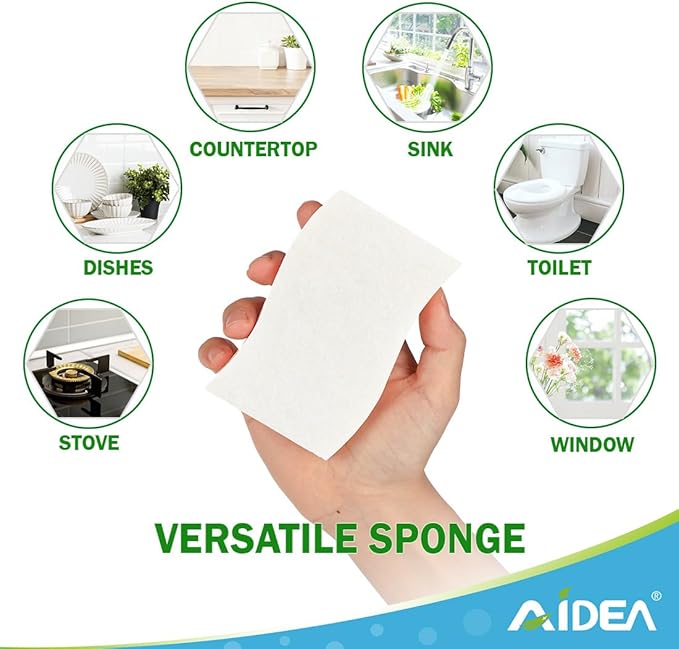 AIDEA Non-Scratch Scrub Sponge - 6 Count, Kitchen Sponges, Natural Sponge for Non-Stick Cookware, Cellulose Sponges for Dishes, Cleaning Power for Kitchen, Bathroom, Household