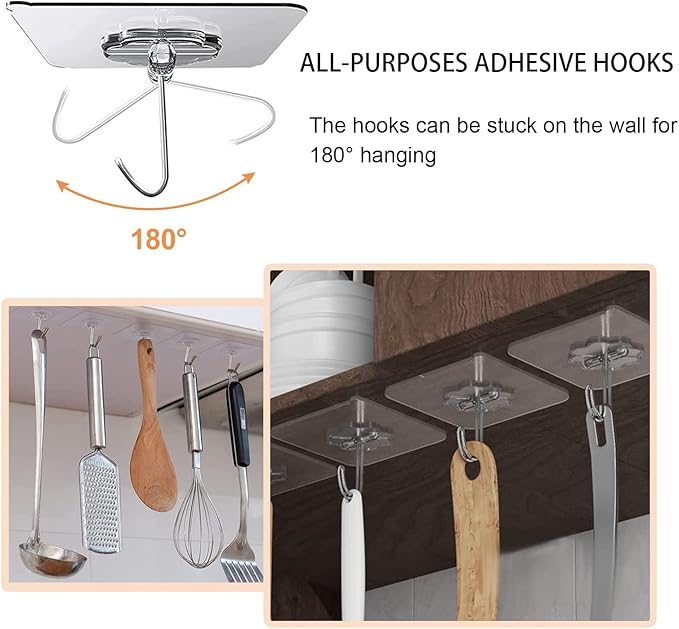 Adove Heavy Duty Wall Hooks, 30 Pack Transparent Stainless Steel & PVC Hooks, 22lb Max Capacity, Easy Install & Remove, Thickened Version