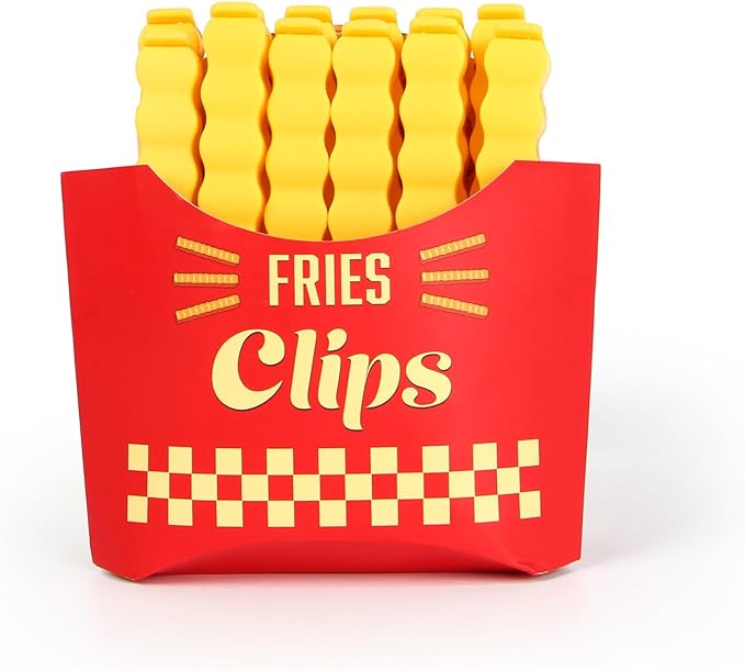 12PCS French Fry Food Bag Clips Set with Magnetic Chip Storage Box - Kitchen Snack Sealing Clips, Fun Fridge Accessories Gift