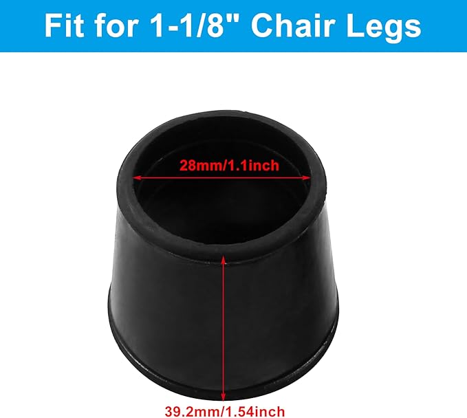 8Pcs 1-1/8 Inch (28mm) Chair Leg Tips Caps, Round Rubber Non-Slip Folding Chair Leg End Caps Black Furniture Table Feet Caps Floor Protector Cover for Hardwood Floors
