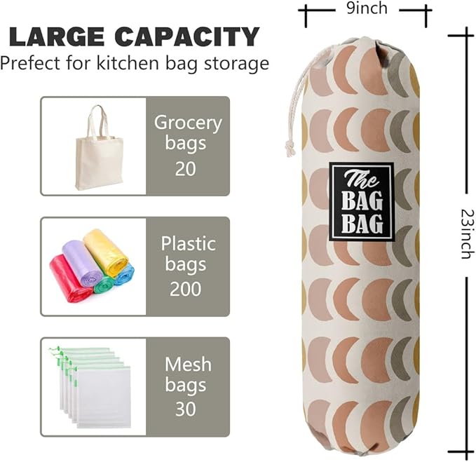 The Bag Bag Grocery Bag Holder, Boho Pattern Grocery Bags Holder Organizer For Shopping Bags, Wall Mount Plastic Bags Storage Container Dispensers, Kitchen Gifts For Women Family Grandma Mom(H-27)