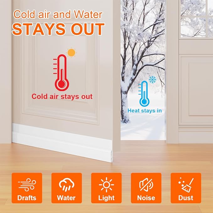 Door Draft Stopper for Bottom of Door, Adjustable Weather Stripping Door Seal for Cold Insulation, Under Door Sweep for Exterior & Interior Doors, Door Bottom Seal Blocker Noise (78inch, White)