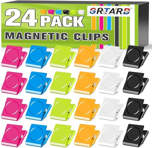 Grtard 24Pack Magnetic Clips Heavy Duty, Colorful Magnet Clips for Fridge, Refrigerator Magnets, Strong Magnetic Clip,Scratch Free Magnets with Clip for Refrigerator, Whiteboard, Cruise, Locker