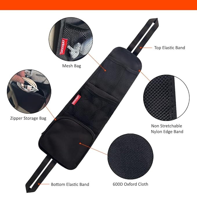 Luckybay Car Seat Side Organizer, Auto Seat Storage Hanging Bag, Phones, Drink, Stuff Holder with Mesh Pocket for Cars, SUV & Truck 2 Pack