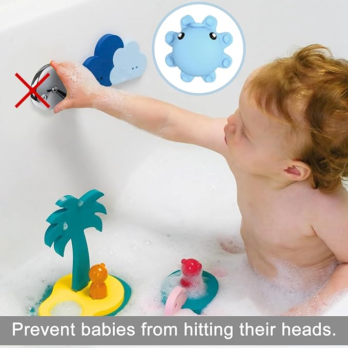 Bathtub Overflow Drain Cover - Silicone Bathroom Overflow Cover for Bath Tub, Bathroom Spa Accessories, Adds Inches of Water for Deeper Bath，Baby Blue