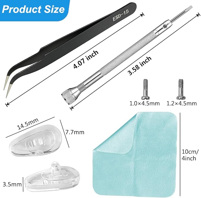 5-Pairs Silicone Eyeglass Nose Pads, Pressure-Reducing Air Chamber Design | Screw-in Style Glasses Nose Pads Replacement Kit, Anti-Slip & Easy Install, Fit for Most Eyeglasses & Sunglasses