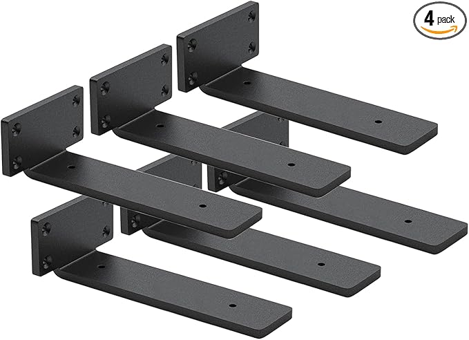 6 Pack Shelf Brackets 8 Inch Floating Shelf Bracket 1/5 inch Thick Heavy Duty Hidden Shelf Brackets Iron Metal Brackets for Shelf Support with Screw Included