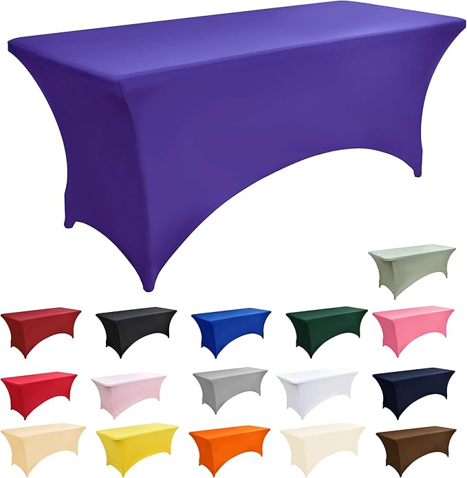 ZarzaaSik 2-Pack 8ft Spandex Table Covers for Rectangle Folding Tables - Washable Elastic Tablecloth - Ultimate Fitted Table Protector for Birthday Parties, Trade Shows, Banquet