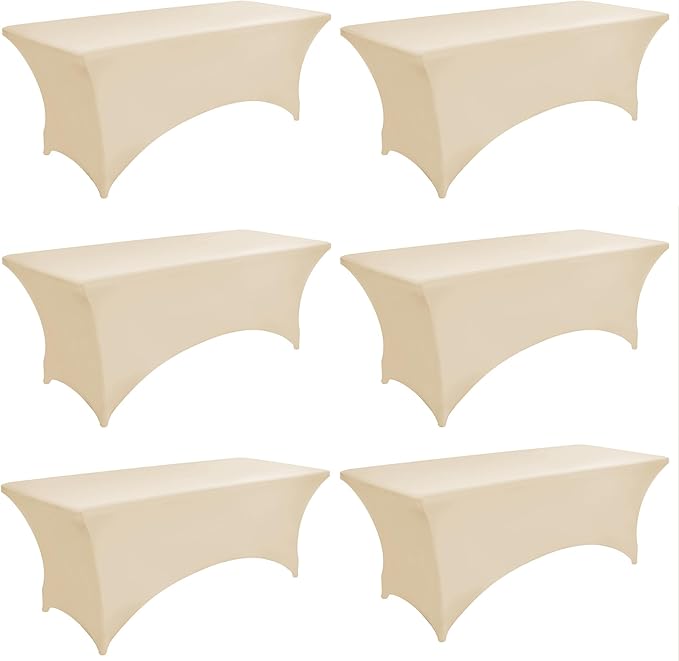 ZarzaaSik 6-Pack 6ft Spandex Table Covers for Rectangle Standard Folding Tables - Wrinkle Resistant Stretch Tablecloths - Ultimate Fitted Table Protector for Parties, Trade Shows, Wedding