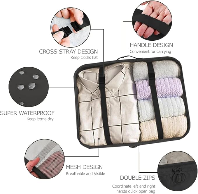 LANSKLBD 6 Set Packing Cubes for Travel, Luggage Organizers with Shoe & Toiletry Bags, Lightweight Suitcase Organizer for Carry-On, Washable Laundry Bags (Black)