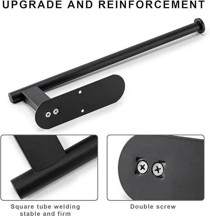 Honmein Paper Towel Holder, Upgrade SUS304 Stainless Steel Paper Towel Holder Under Cabinet, Bend-Resistant, Self-Adhesive or Drill mounting (2 Black)
