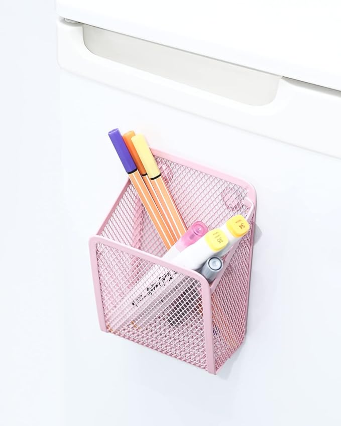 Magnetic Pencil Holder,Mesh Stainless Steel Pen Basket, Metal Writing Utensil Storage Organizer for Whiteboard,Blackboard,Kitchen, Locker, Home, or Office