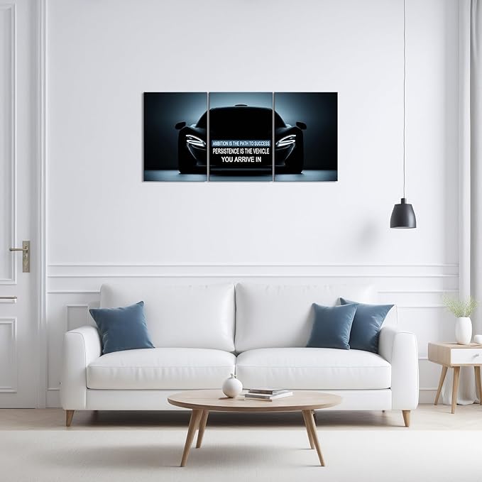 KAWAHONE Inspirational Quotes Wall Art -Ambition & Persistence-Motivational Car Posters Prints Wall Decor -Entrepreneur Positive Black and White Wall Art for Office, Workplace Motivational Posters