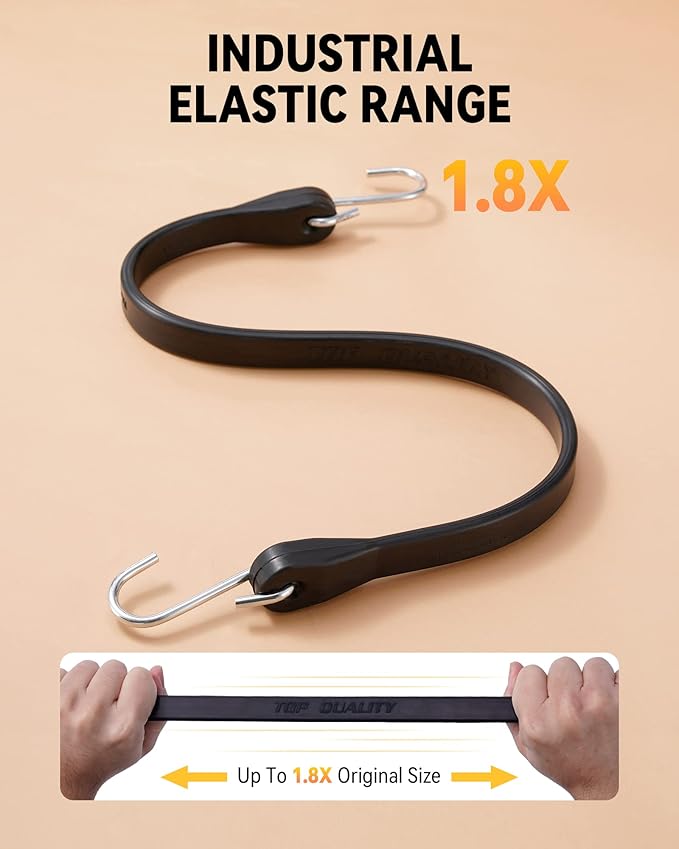 15'' Rubber Bungee Cords Heavy Duty Outdoor with 27" Max Stretch & Over 176 lbs Load, 100% EPDM Black Bungee Straps with Crimped S Hooks for Cargo, Tarps, Truck, Motorcycle, Weatherproof (30 Pack)