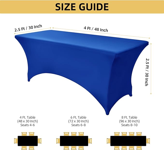 ZarzaaSik 2-Pack 4ft Spandex Table Covers for Rectangular Folding Tables - Wrinkle Resistant Stretch Tight Table Cloths - Ultimate Fitted Table Protector for Parties, Banquet, and Wedding