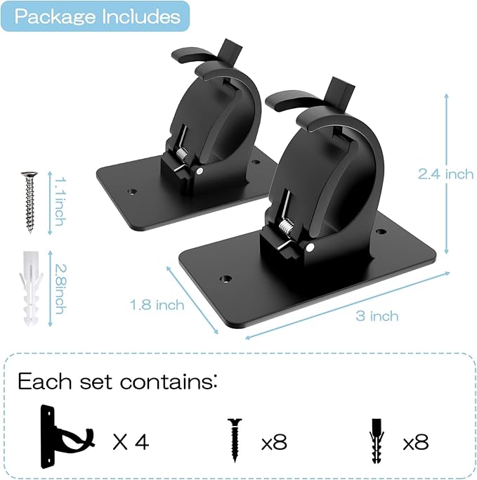 4 Pieces Self Adhesive Curtain Rod Bracket, Universal Plastic Curtain Rod Holders, No Drill Curtain Rod Brackets Curtain Rod Hooks for Bathroom, Bedroom, Livingroom, Kitchen (Black)
