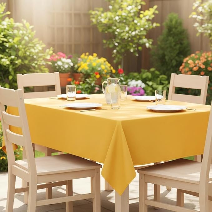 sancua Square Tablecloth - 60 x 60 Inch - Stain and Wrinkle Resistant Washable Polyester Table Cloth, Decorative Fabric Table Cover for Dining Tables, Buffet Parties and Camping, Yellow