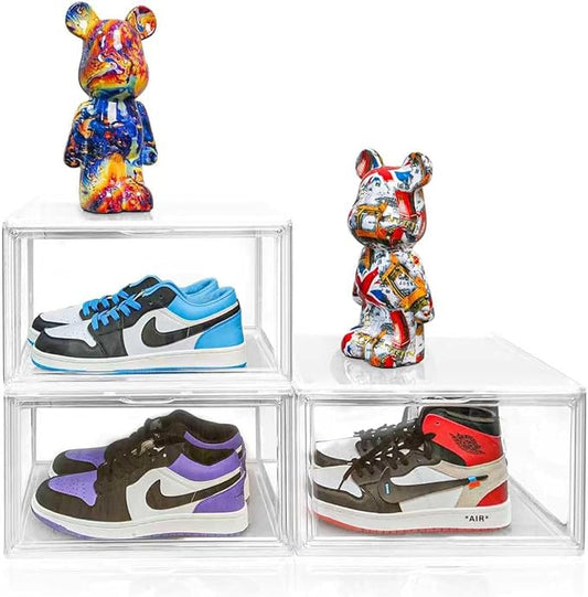 1 Pack Clear Stackable Plastic Shoe Storage Box with Magnetic Acrylic Door Size 12.5 Sneaker Display Case Transparent Closet Organizers and Storage, Easy Assembly