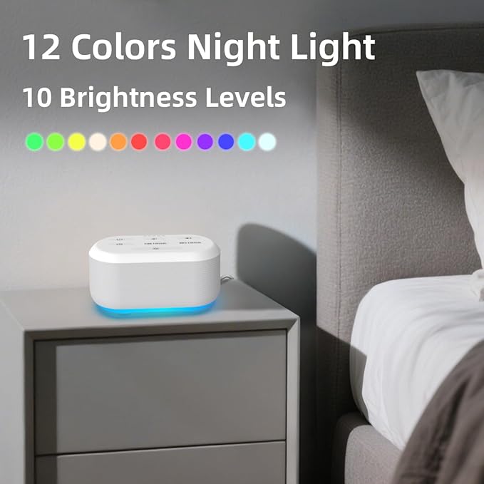 White Noise Machine Sound Machine 30 Soothing Sounds Brown Noise Machine with 12 Night Light Colors Sleep Sound Machine for Adults Baby Kids Noise Canceling for Office Home Privacy Auto-Off Timer
