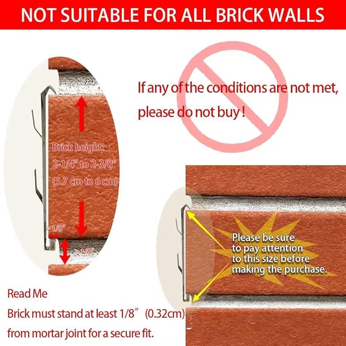 Brick Clips 24 Pcs Brick Clips for Hanging Outdoors Heavy Metal Brick Wall Hangers for Outside Home Decor Brick Hooks for 2-1/4 Inches to 2-3/8 Inches High Bricks