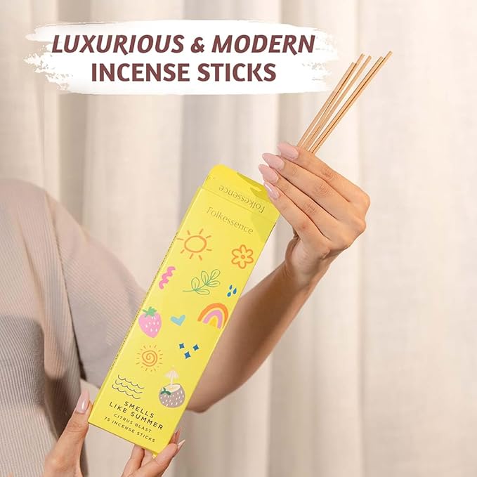 Folkulture Incense Stick for Home | Pack of 75 (8") Insence-Sticks for Meditation with 45 Mins Burn Time | Organic Insence Aromatherapy Inscents | Non Toxic Citrus Inscent-Sticks for Gifts for Women