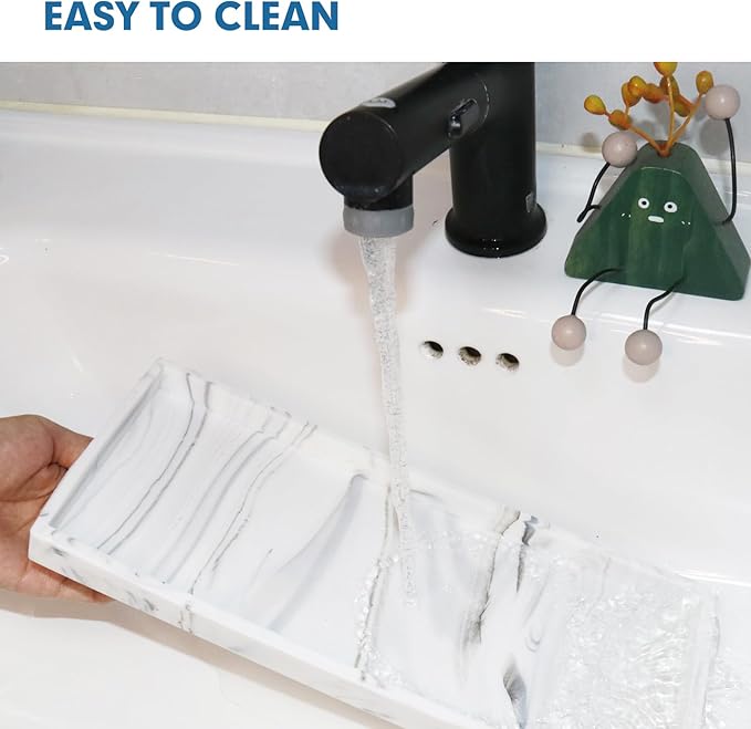 Bloss Bathroom Vanity Tray with Soap Dish Holder - 11.8" Silicone Counter Trays for Kitchen, Bathroom, Toilet, Perfume, Jewelry, Candle, Key, Dresser
