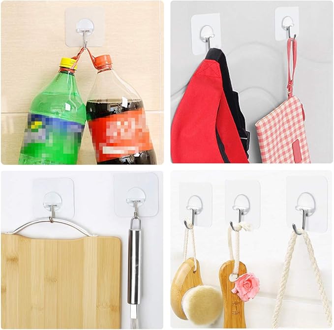 FOTYRIG Adhesive Hooks 15lb (Max) 180 Degree Rotating Heavy Duty Sticky Wall Hooks for Hanging, Space Saving Towel Hooks Holder, Seamless Stick on for Bathroom Kitchen Office Outdoors - 20 Packs