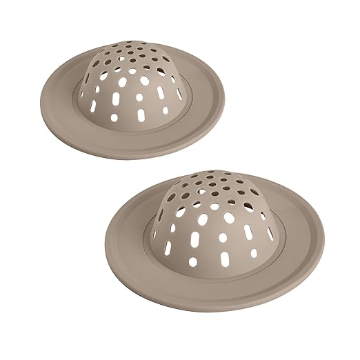 Spectrum Silicone Sink Strainer 2-Pack - Flexible Kitchen Sink Drain Strainer, Fits Standard Sinks, Drain Guard Catch Food Debris for Sink Protection, Easy Removal, Dishwasher Safe, Taupe