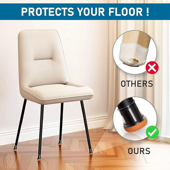 24 Pcs Chair Leg Floor Protectors PISAO, Silicone Chair Leg Protectors Caps Covers for Hardwood Floors, Furniture Pads Sliders with Wrapped Felt Bottom Large (Fit:1.19"-1.57")