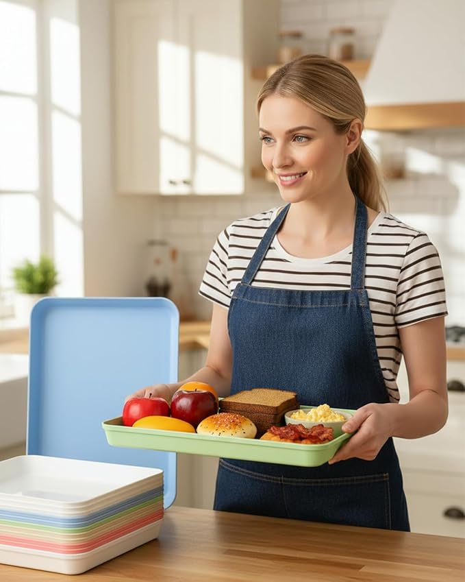Plastic Serving Trays,20 Pcs Bulk Reusable Food Display Platters, Party Serving Trays for Snack, Fruit, Dessert, Catering Supplies, Restaurant & Hotel Use, 5 Colors,15"x10"
