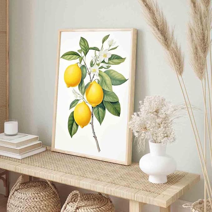 Lemon Tree Canvas Wall Art Still Life Kitchen Prints Fruit Market Canvas Vintage Botanical Fruit Abstract Wall Art Citrus Fruits Prints Still Life Painting Kitchen Picture Room Decor 16x24inch No Frame