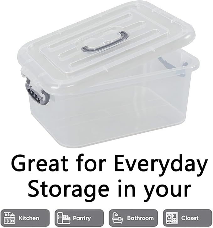 Yesdate Plastic Storage Bins with Lids 2 Pack Storage Organizer, 8 Quart Stackable Storage Bins with Buckle-Up Latches and Handle easy for Home Office Pantry Organization, Clear Lids