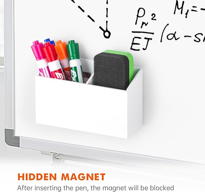 BEYGORM Magnetic Dry Erase Marker Holder for Whiteboard, Non-slip Acrylic Magnet Pen Holder for Fridge Refrigerator, Locker Organizer for Work, Locker Accessories, Pencil Cup for Desk (White)