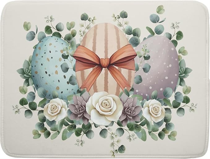 Happy Easter Eggs Dish Drying Mat 18x24 Inch Easter Day Floral Dishes Pad Dish Drainer Rack Mats Spring Easter Drying Mat Absorbent Fast Dry Kitchen Accessories for Countertop Tableware Protector