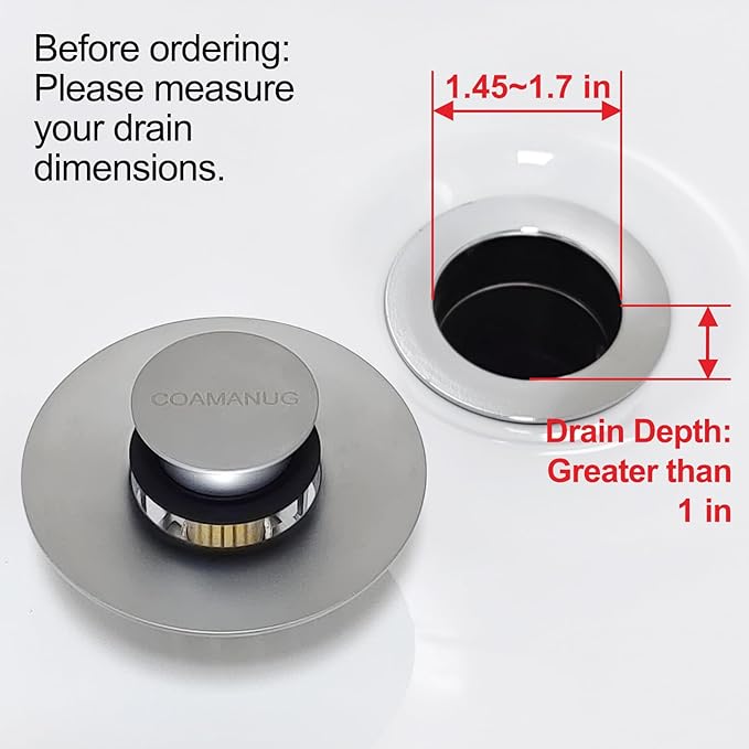 COAMANUG Bathtub Stopper | Shower Drain Hair Catcher, Pop-up Tub Stopper with Strainer | Pop-up Bathtub Drain Plug | Drain Protector for 1-1/2 to 1-3/4" Bath Drain Hole- Pearl Chrome