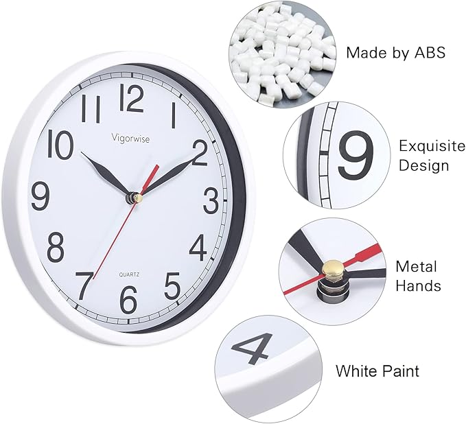 Wall Clock, 8 Inch Silent Sweep Movement Accurate Small Clocks Kitchen/Living Room/Bedroom/Office/School/Classroom Decoration