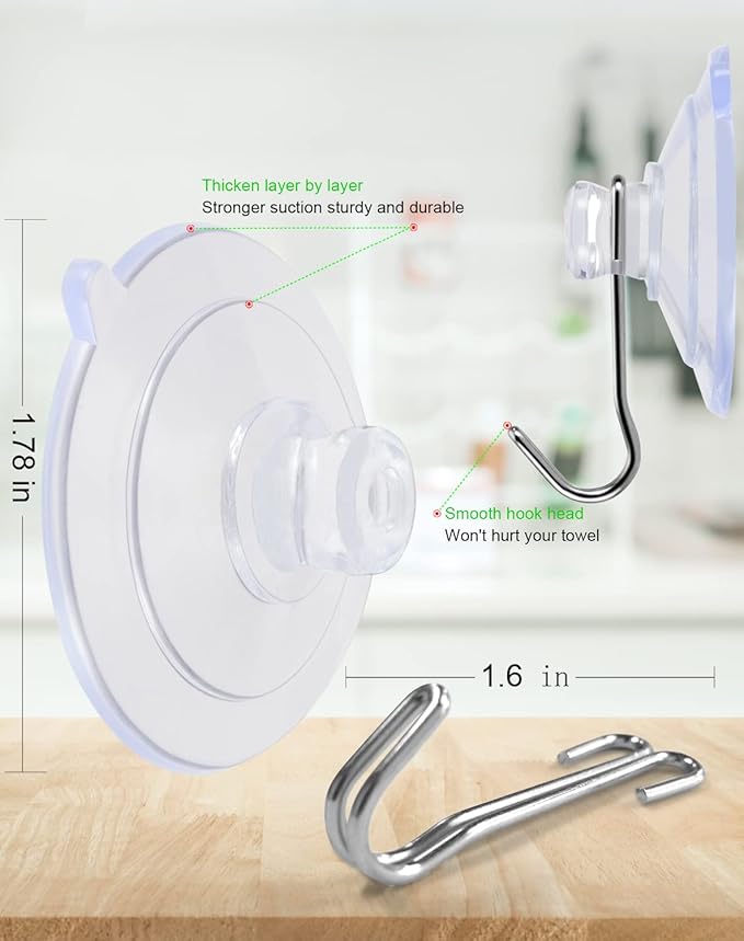 Suction Cup Hooks, Transparent PVC Removable Reusable, for Glass Windows, Mirrors, Doors, Tiles, 30 Pack