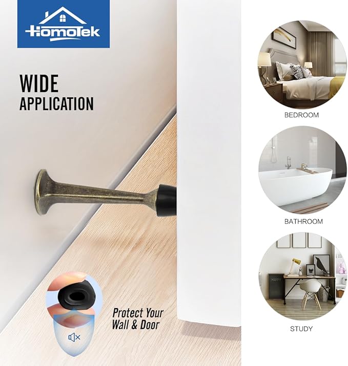HOMOTEK 30Pack Heavy Duty Solid Rigid Door Stop with Soft Rubber Tip, Zinc Die Cast Door Stopper Protect Wall & Door,Antique Brass