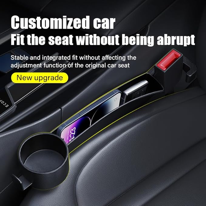Car Seat Seat Filler 2-Piece Set to Fill the Void Between the Seat, Seat Blocker to Prevent Items from Dropping, 4-in-1 Multifunctional Water Cup Holder Hook, Large Capacity Storage, Universal for SUV, Sedan, Truck