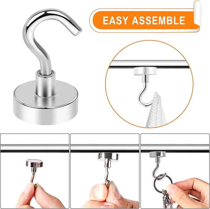 MIKEDE 30LB Magnetic Hooks Strong Neodymium Magnets Hooks for Hanging, Earth Magnetic Hooks Heavy Duty for Refrigerator, Extra Cruise Hooks for Kitchen, Classroom, Workplace,Grill 75PCS