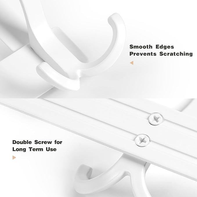Over The Door Hooks for Hanging, Over The Door Hanger with 5 Triple Coat Hooks, Over The Door Towel Rack for Bathroom, Door Hanger Hooks for Coat, Bags and Hat (White, 2 Pack)