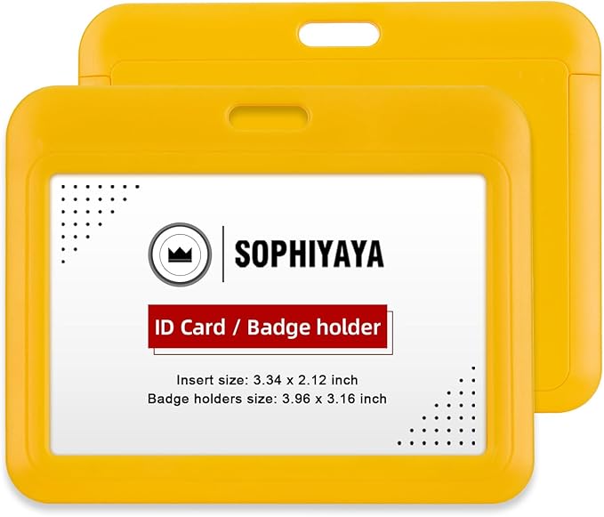 6 Pack Sliding Horizontal Badge Holder Hard Plastic Key Card Work Badge Sleeve for Office School Factory Teacher Student (Yellow)