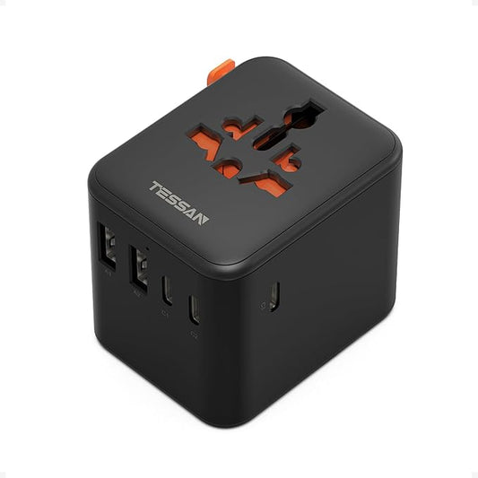 TESSAN Universal Travel Adapter 28W, International Power Adapter with 5 USB Ports (3 USB C), Travel Plug Adaptor Worldwide for US to Europe UK France Germany Spain Australia (Type C G A I), Black