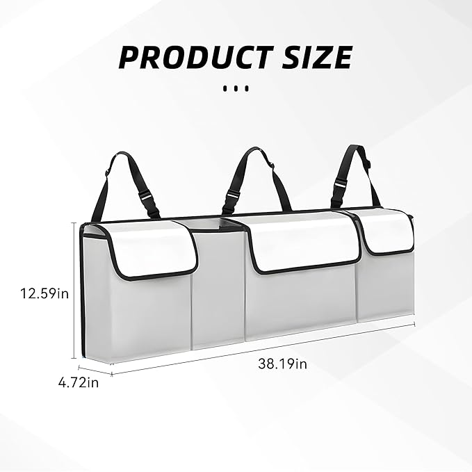 Car Trunk Organizer, Backseat Hanging Large Storage with Adjustable Straps, Waterproof PVC Collapsible Cargo Bag, Car Interior Accessories for Auto SUV MPV (White)